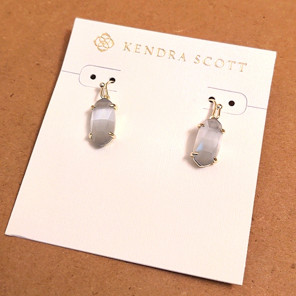 NEW Kendra Scott Gold Drop Lemmi Earrings in Slate Cats Eye